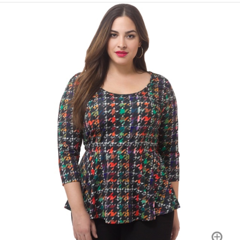 Jete Houndstooth Printed Peplum Top